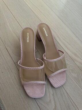 Express Pink Clear Strap Block Heel Slides